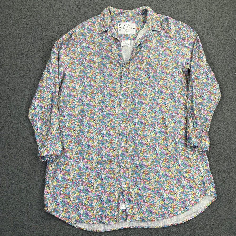 Frank & Eileen Mary Shirt Dress Womens XL Floral 100% Linen Button Up Collar